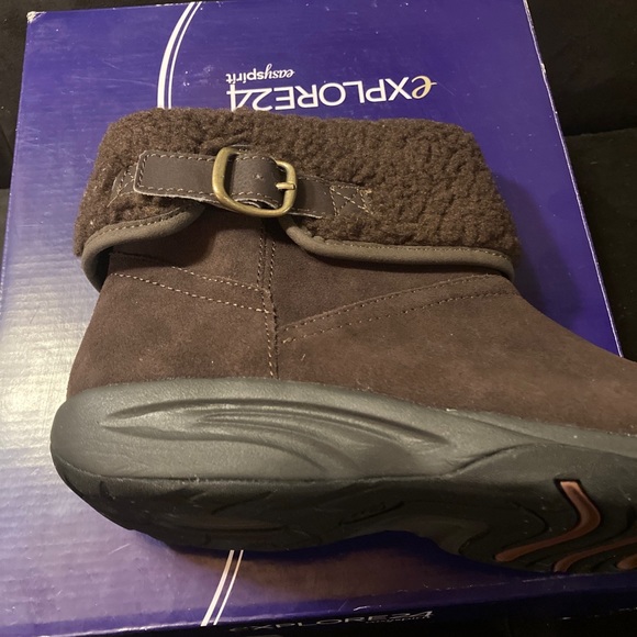 Easy Spirit ESLOCKDOWN Brown Leather Fur Suede Winter Boots Size 8.5 New in Box - Picture 5 of 10